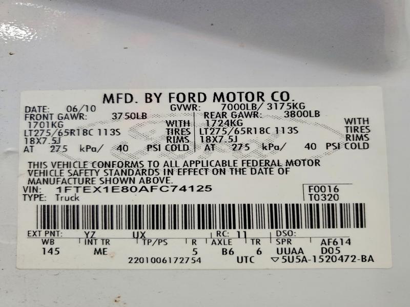 Продаж на аукціоні авто 2010 Ford F150, vin: 1FTEX1E80AFC74125, номер лоту: 61598316