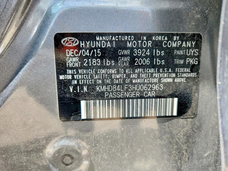 2017 Hyundai Elantra მანქანა იყიდება აუქციონზე, vin: KMHD84LF3HU062963, აუქციონის ნომერი: 60927976