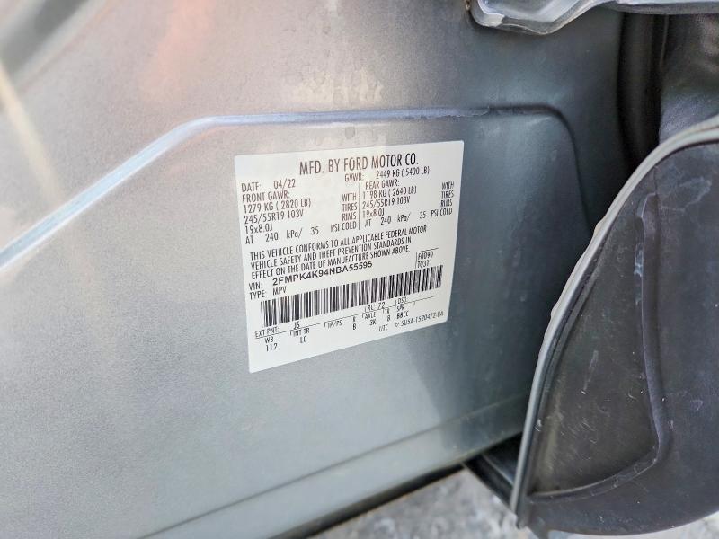 62743296 :رقم المزاد ، 2FMPK4K94NBA55595 vin ، 2022 Ford Edge مزاد بيع