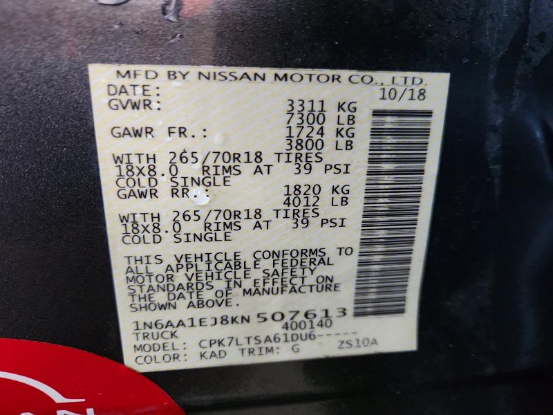Aukcja sprzedaży 2019 Nissan Titan, vin: 1N6AA1EJ8KN507613, numer aukcji: 61901066