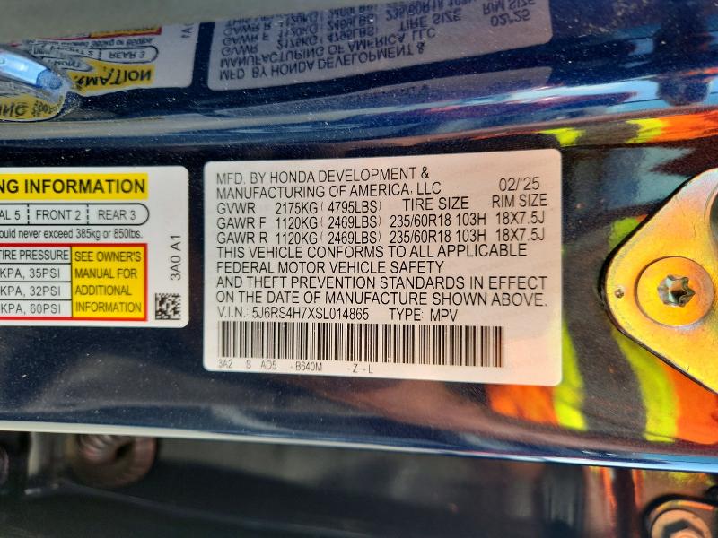 2025 Honda Cr-v მანქანა იყიდება აუქციონზე, vin: 5J6RS4H7XSL014865, აუქციონის ნომერი: 63725336