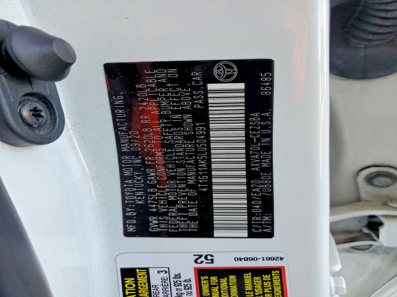 2020 Toyota Camry მანქანა იყიდება აუქციონზე, vin: 4T1G11AK5LU504991, აუქციონის ნომერი: 61409296