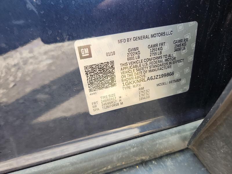 59908566 :رقم المزاد ، 1GKKNRLA6JZ199866 vin ، 2018 Gmc Acadia مزاد بيع