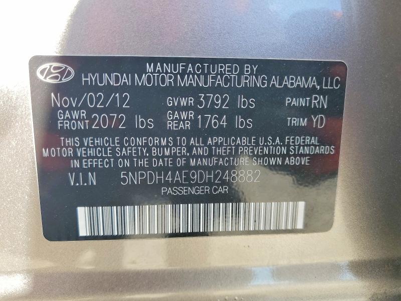 61386866 :رقم المزاد ، 5NPDH4AE9DH248882 vin ، 2013 Hyundai Elantra مزاد بيع