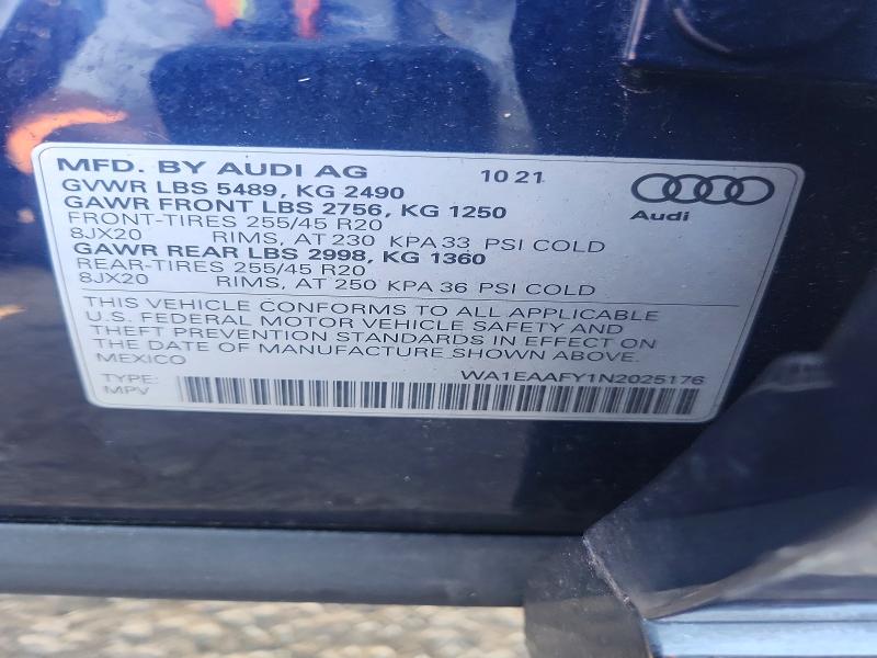 Продажа на аукционе авто 2022 Audi Q5, vin: WA1EAAFY1N2025176, номер лота: 59951616