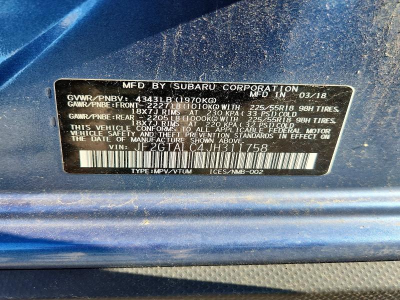 Aukcja sprzedaży 2018 Subaru Crosstrek, vin: JF2GTALC4JH311758, numer aukcji: 59737686