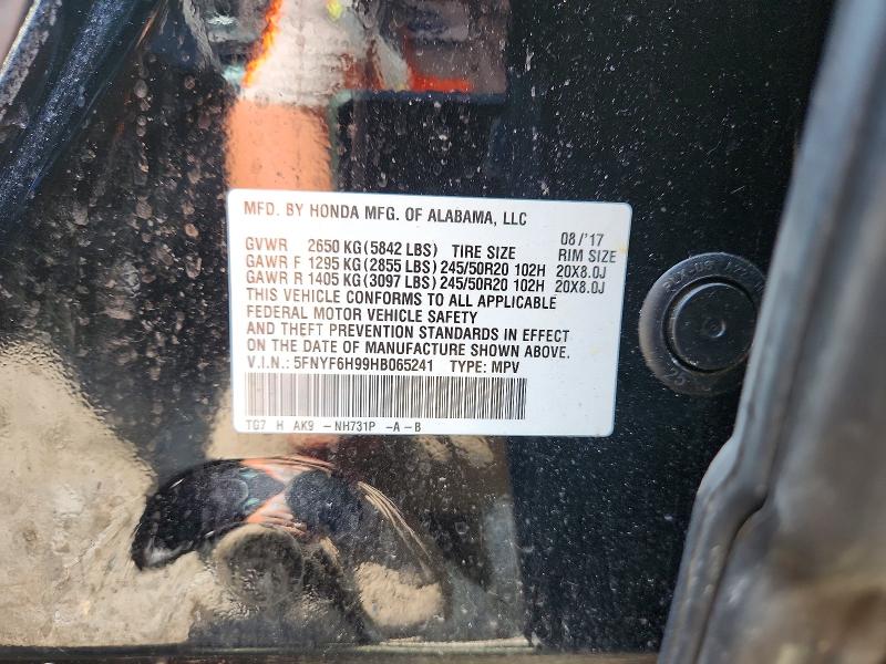 Aukcja sprzedaży 2017 Honda Pilot, vin: 5FNYF6H99HB065241, numer aukcji: 58797816