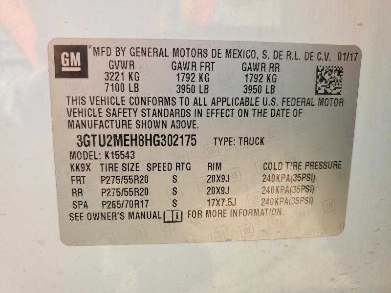 62770726 :رقم المزاد ، 3GTU2MEH8HG302175 vin ، 2017 Gmc Sierra مزاد بيع