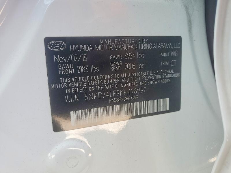 Продажа на аукционе авто 2019 Hyundai Elantra, vin: 5NPD74LF9KH428997, номер лота: 63547546