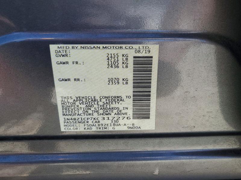 2019 Nissan Leaf მანქანა იყიდება აუქციონზე, vin: 1N4BZ1CP7KC317276, აუქციონის ნომერი: 59692066