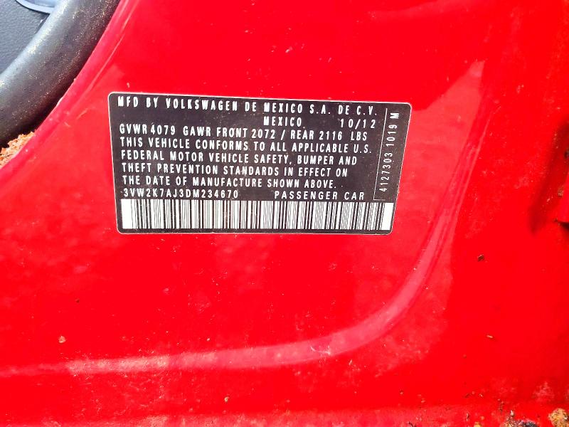 Aukcja sprzedaży 2013 Volkswagen Jetta, vin: 3VW2K7AJ3DM234670, numer aukcji: 62547726