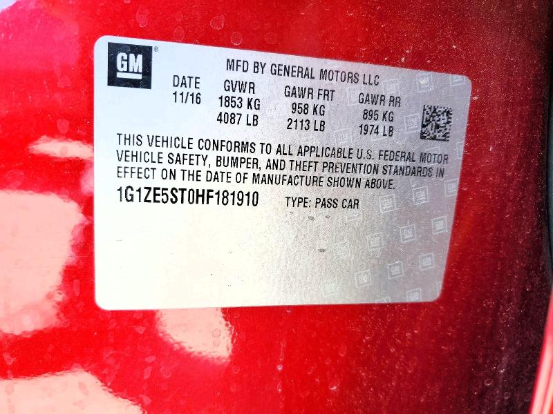 2017 Chevrolet Malibu მანქანა იყიდება აუქციონზე, vin: 1G1ZE5ST0HF181910, აუქციონის ნომერი: 61987976