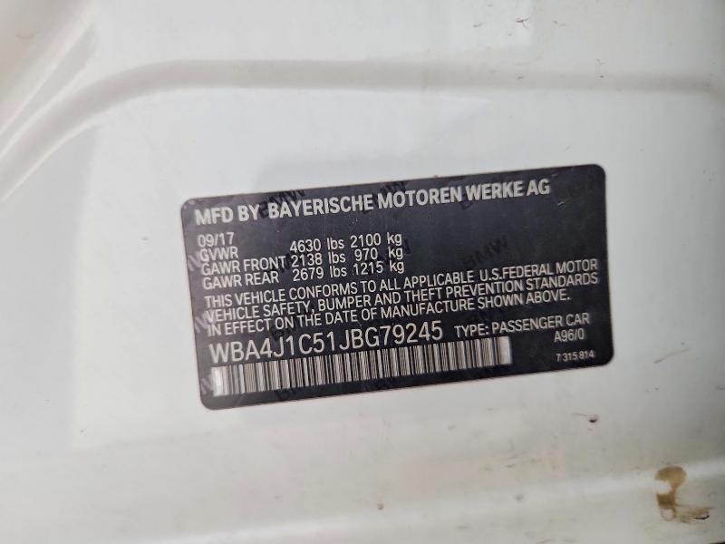 Aukcja sprzedaży 2018 Bmw 430i, vin: WBA4J1C51JBG79245, numer aukcji: 61821576