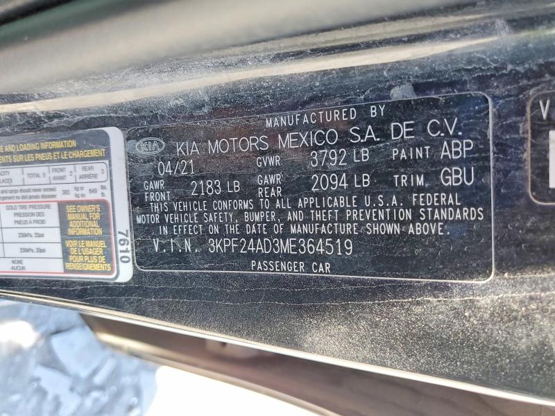 60269096 :رقم المزاد ، 3KPF24AD3ME364519 vin ، 2021 Kia Forte مزاد بيع