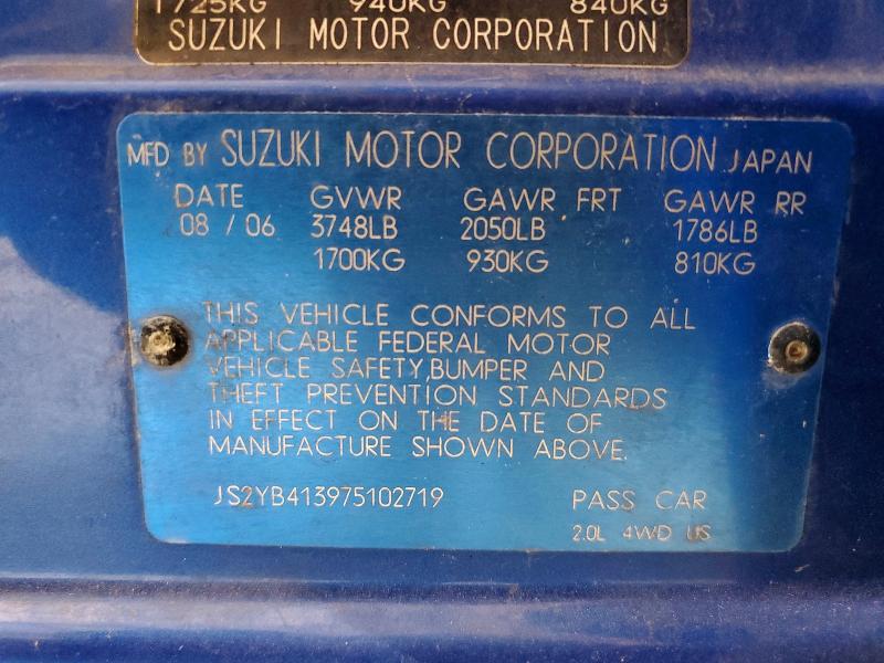2007 Suzuki Sx4 მანქანა იყიდება აუქციონზე, vin: JS2YB413975102719, აუქციონის ნომერი: 61348296