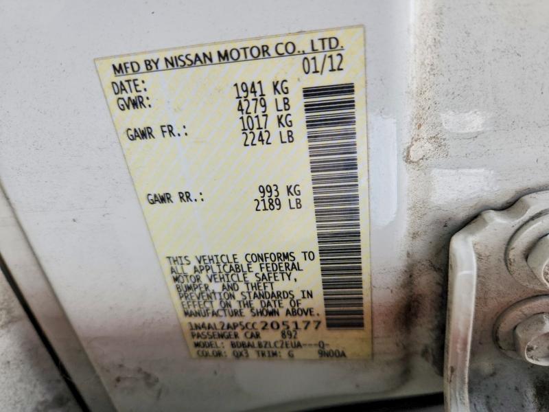 Aukcja sprzedaży 2012 Nissan Altima, vin: 1N4AL2AP5CC205177, numer aukcji: 61017966