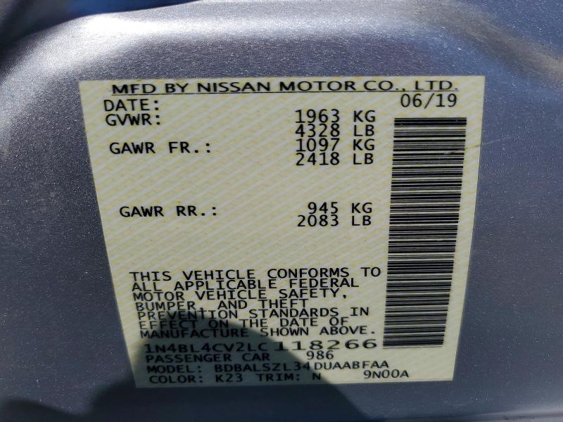 Продажа на аукционе авто 2020 Nissan Altima, vin: 1N4BL4CV2LC118266, номер лота: 60855176