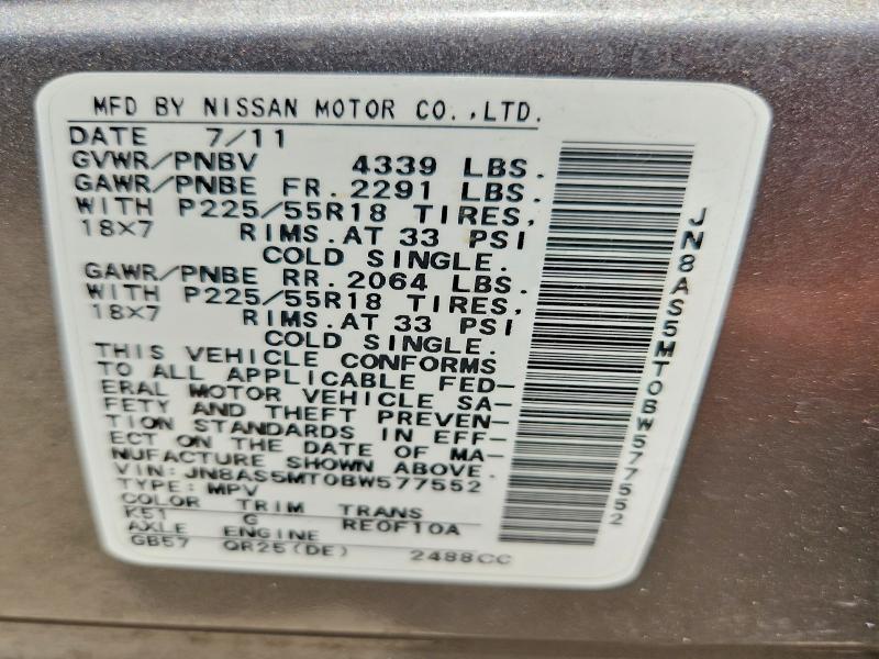 Продаж на аукціоні авто 2011 Nissan Rogue, vin: JN8AS5MT0BW577552, номер лоту: 59970556