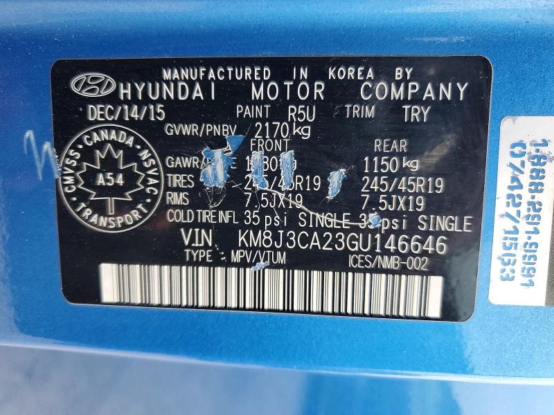 Продаж на аукціоні авто 2016 Hyundai Tucson, vin: KM8J3CA23GU146646, номер лоту: 61434326