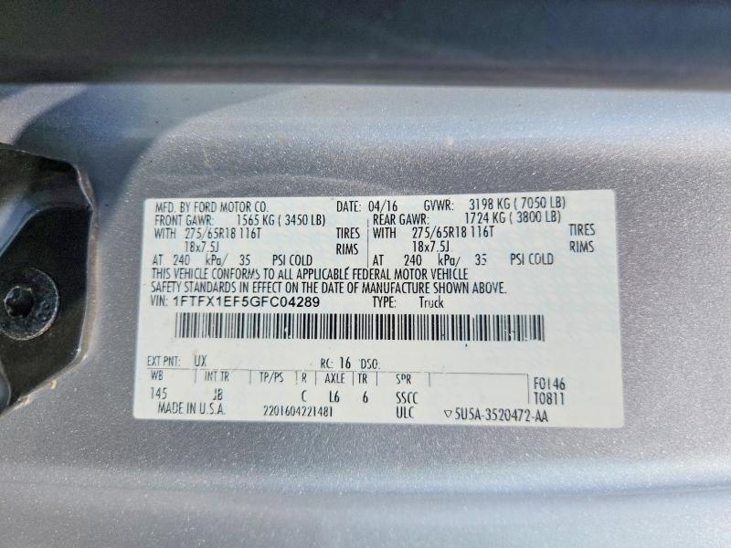 Aukcja sprzedaży 2016 Ford F150, vin: 1FTFX1EF5GFC04289, numer aukcji: 62460316