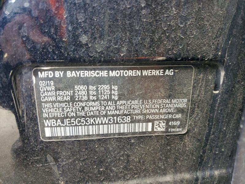 Aukcja sprzedaży 2019 Bmw 540, vin: WBAJE5C53KWW31638, numer aukcji: 59377916