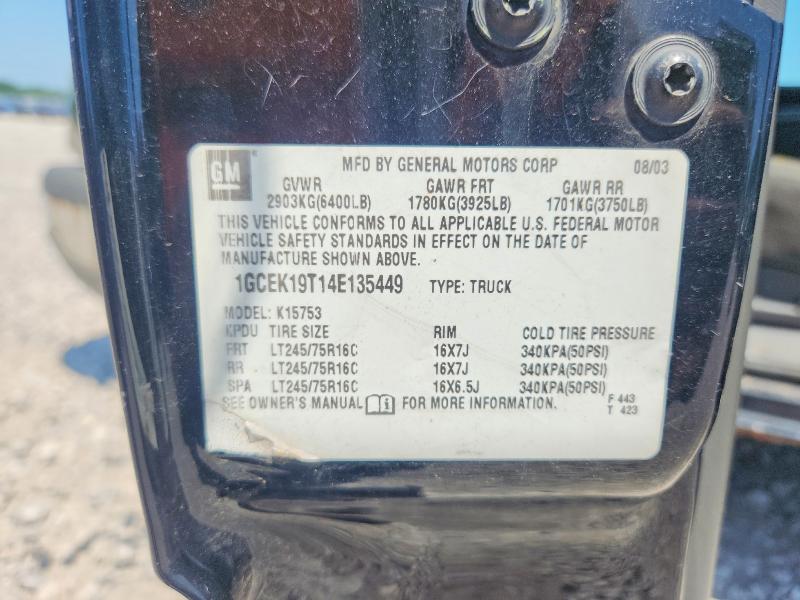 2004 Chevrolet Silverado მანქანა იყიდება აუქციონზე, vin: 1GCEK19T14E135449, აუქციონის ნომერი: 60141706