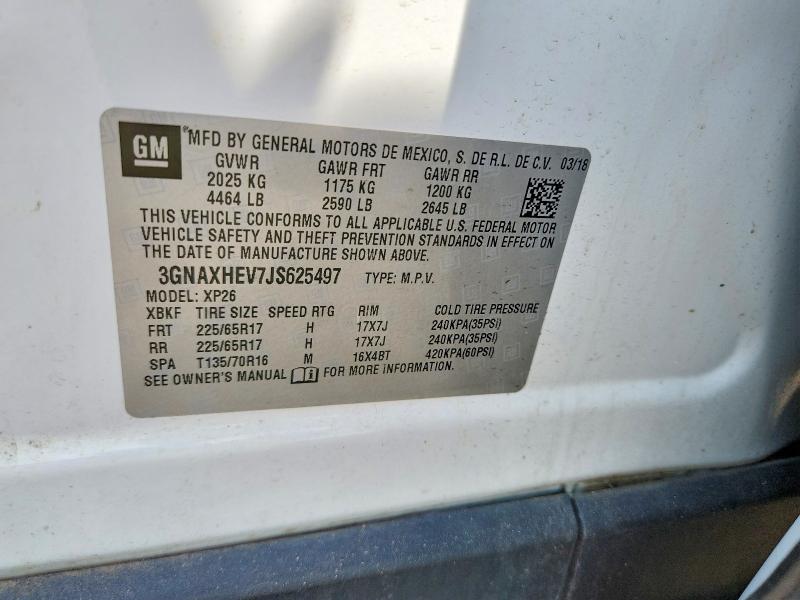 Продажа на аукционе авто 2018 Chevrolet Equinox, vin: 3GNAXHEV7JS625497, номер лота: 61087926
