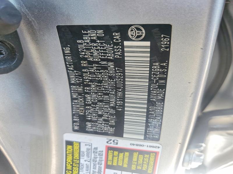 Aukcja sprzedaży 2018 Toyota Camry, vin: 4T1B11HK4JU052917, numer aukcji: 61210996