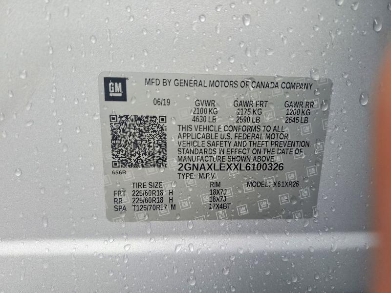 Продажа на аукционе авто 2020 Chevrolet Equinox, vin: 2GNAXLEXXL6100326, номер лота: 59720756