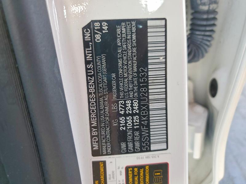2018 Mercedes-benz C მანქანა იყიდება აუქციონზე, vin: 55SWF4KBXJU281532, აუქციონის ნომერი: 62984886
