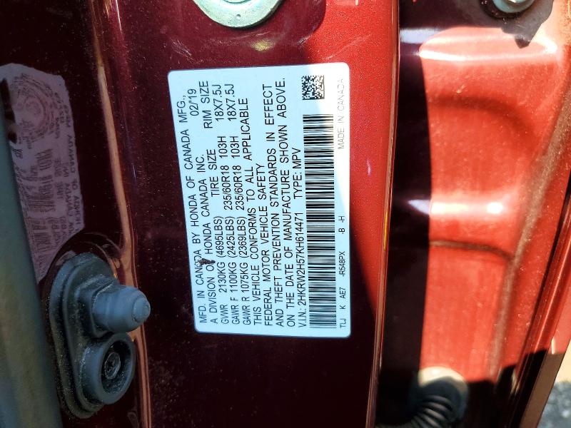 Продаж на аукціоні авто 2019 Honda Cr-v, vin: 2HKRW2H57KH614471, номер лоту: 61342206