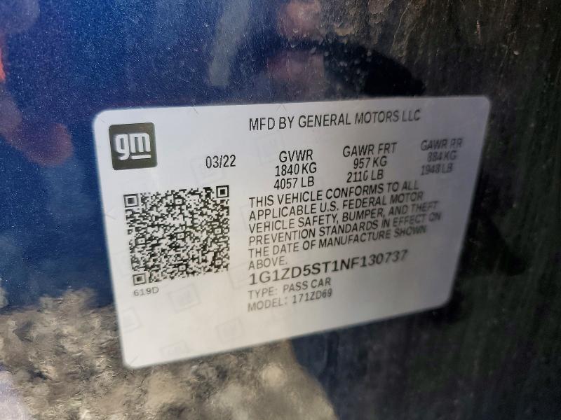 Aukcja sprzedaży 2022 Chevrolet Malibu, vin: 1G1ZD5ST1NF130737, numer aukcji: 60059516