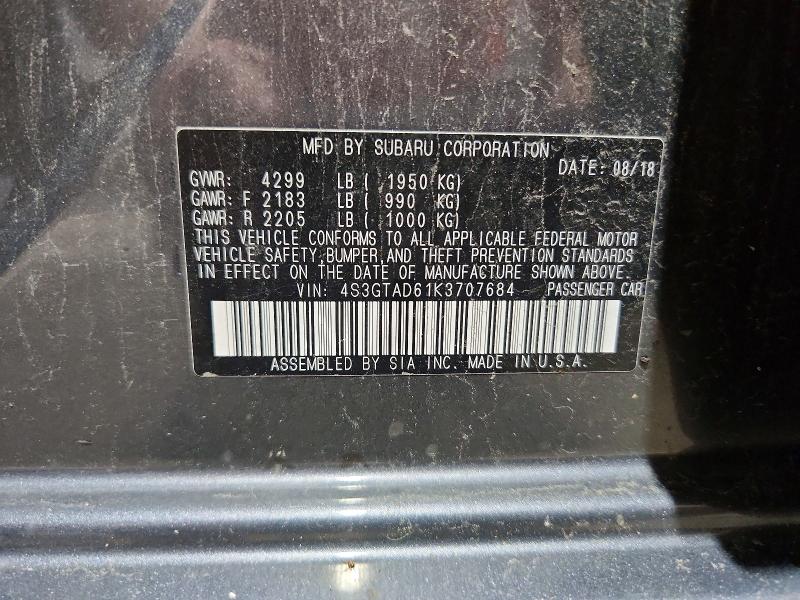 Продажа на аукционе авто 2019 Subaru Impreza, vin: 4S3GTAD61K3707684, номер лота: 61312966