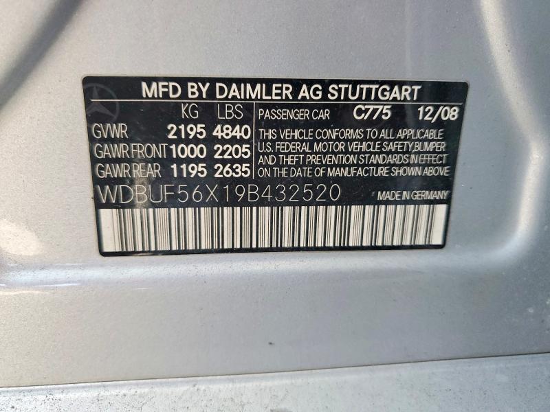 2009 Mercedes-benz E მანქანა იყიდება აუქციონზე, vin: WDBUF56X19B432520, აუქციონის ნომერი: 63323196