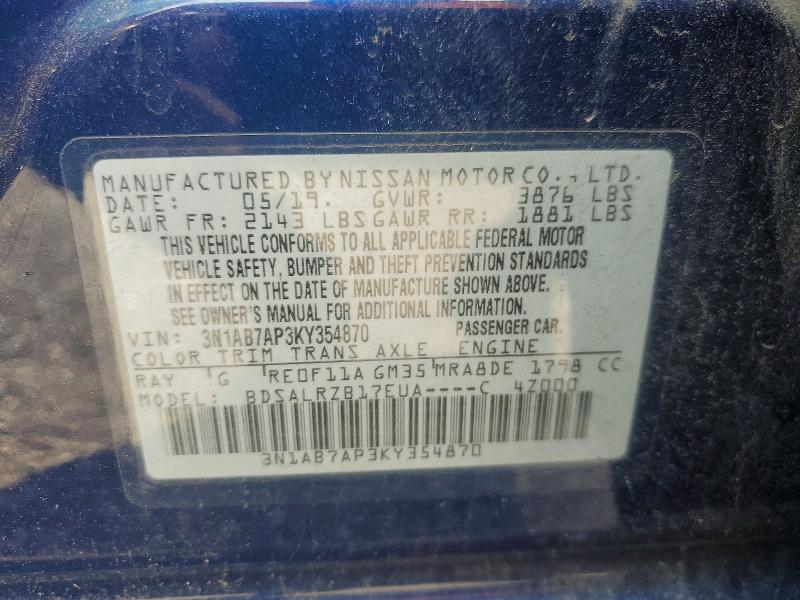 Aukcja sprzedaży 2019 Nissan Sentra, vin: 3N1AB7AP3KY354870, numer aukcji: 61676266