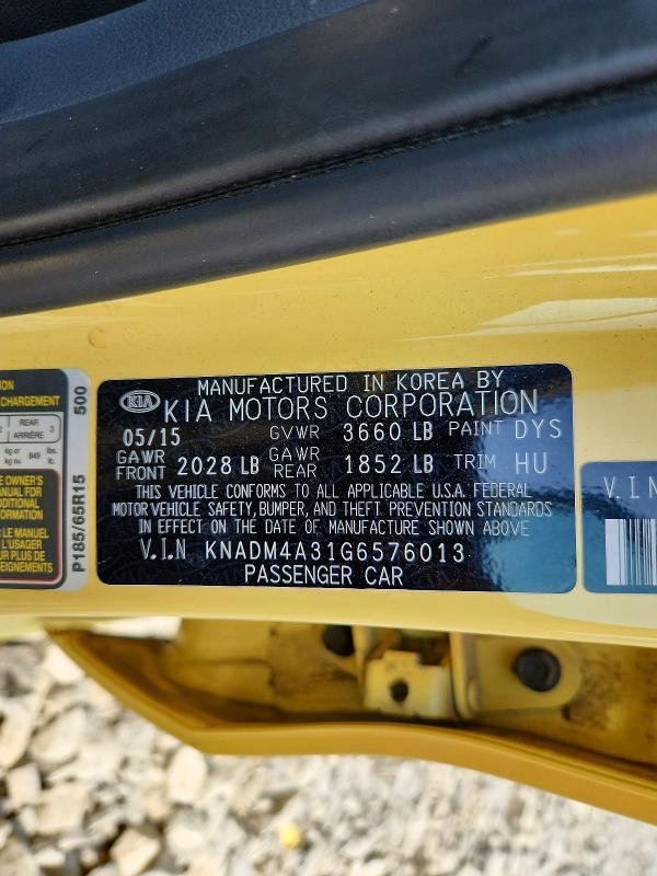 60922746 :رقم المزاد ، KNADM4A31G6576013 vin ، 2016 Kia Rio مزاد بيع