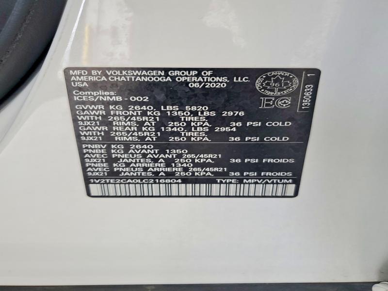 Продаж на аукціоні авто 2020 Volkswagen Atlas Cross Sport, vin: 1V2TE2CA0LC216804, номер лоту: 62038056