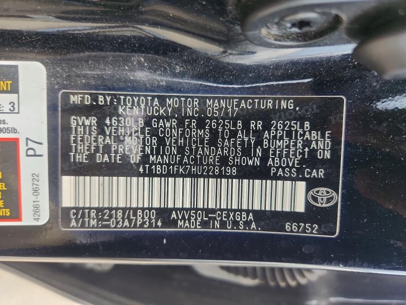 Aukcja sprzedaży 2017 Toyota Camry Hybrid, vin: 4T1BD1FK7HU228198, numer aukcji: 61708376