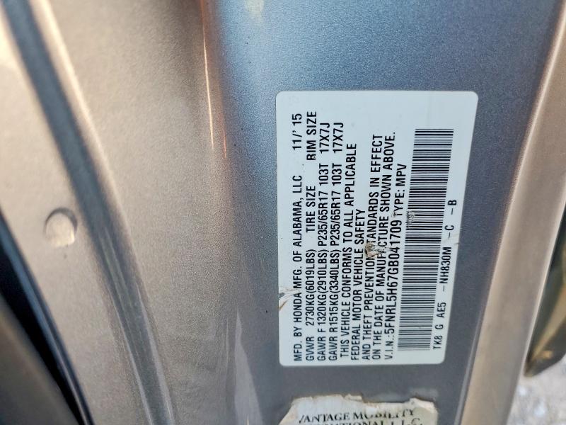 Aukcja sprzedaży 2016 Honda Odyssey, vin: 5FNRL5H67GB041709, numer aukcji: 60836486