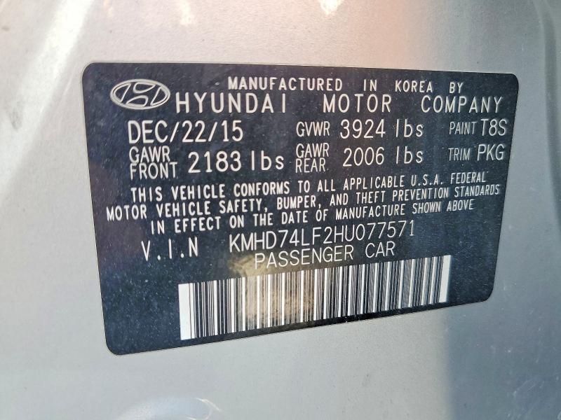 Aukcja sprzedaży 2017 Hyundai Elantra, vin: KMHD74LF2HU077571, numer aukcji: 59639986