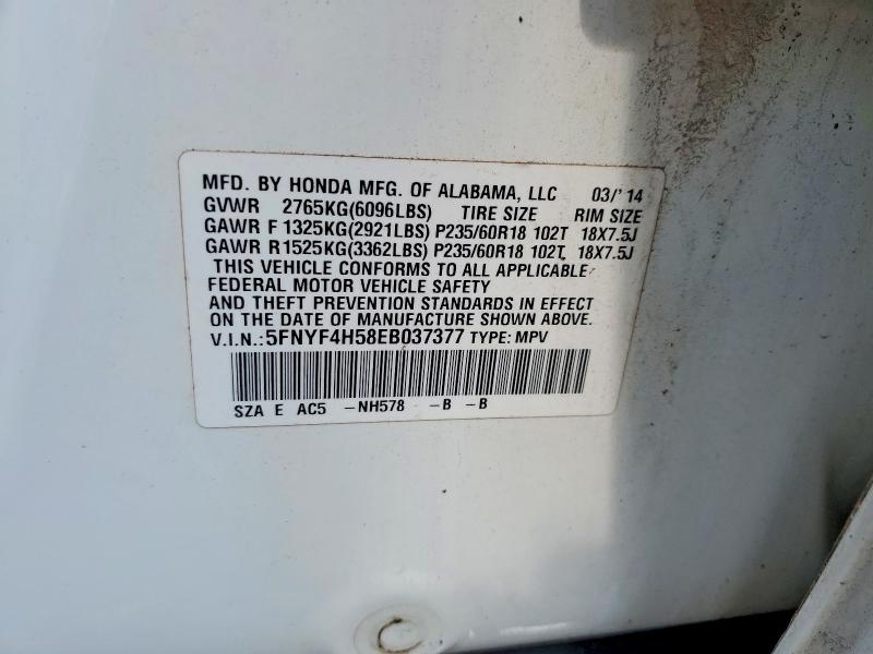 Продаж на аукціоні авто 2014 Honda Pilot, vin: 5FNYF4H58EB037377, номер лоту: 62382776