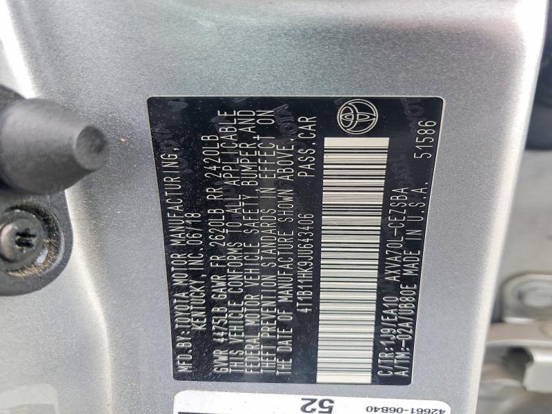 60491366 :رقم المزاد ، 4T1B11HK9JU643406 vin ، 2018 Toyota Camry مزاد بيع