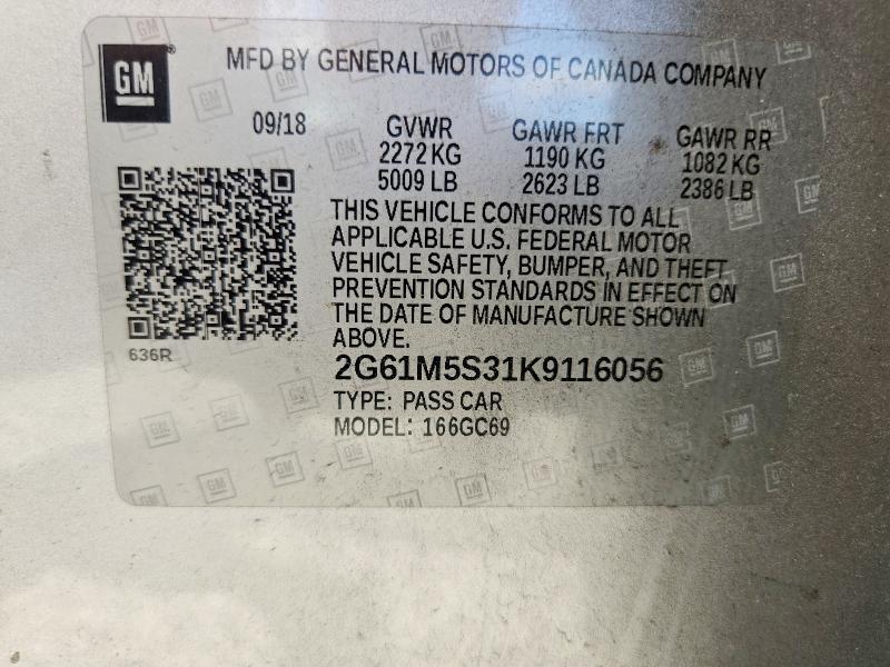 2019 Cadillac Xts მანქანა იყიდება აუქციონზე, vin: 2G61M5S31K9116056, აუქციონის ნომერი: 61081756
