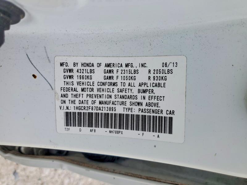 2013 Honda Accord მანქანა იყიდება აუქციონზე, vin: 1HGCR2F87DA213895, აუქციონის ნომერი: 59819386