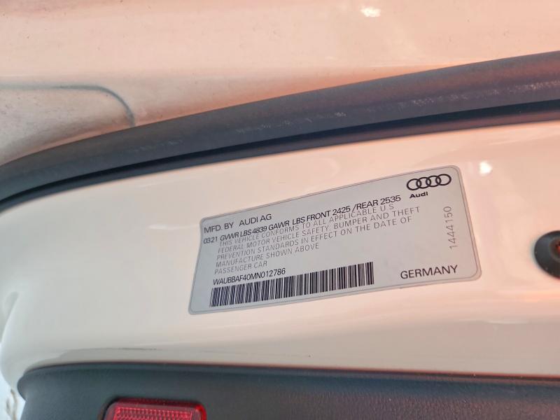 Продаж на аукціоні авто 2021 Audi A4, vin: WAUBBAF40MN012786, номер лоту: 59716896
