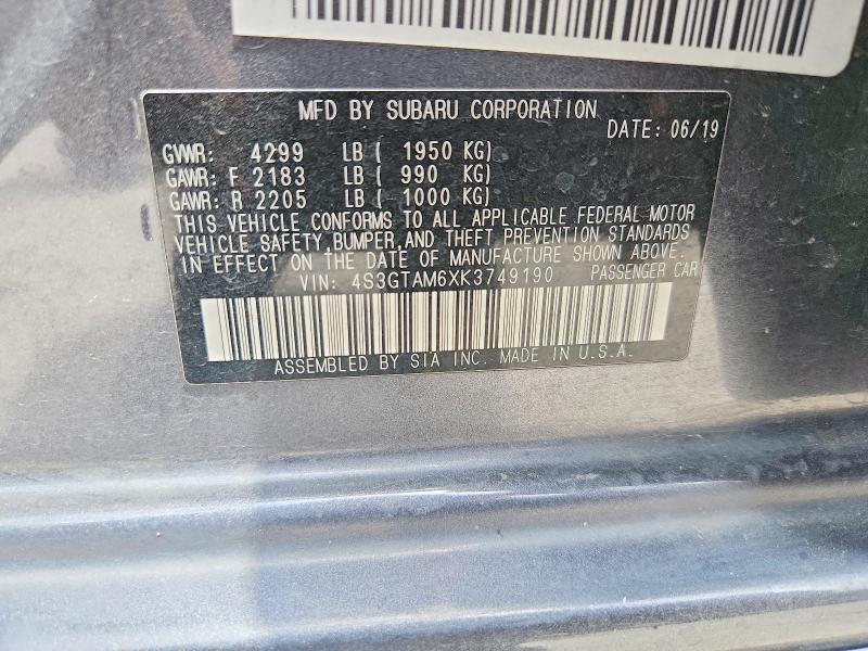 Aukcja sprzedaży 2019 Subaru Impreza, vin: 4S3GTAM6XK3749190, numer aukcji: 61121086