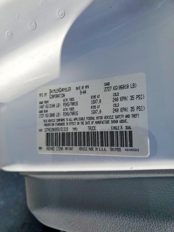 63046376 :رقم المزاد ، 1D7HE28K85S151319 vin ، 2005 Dodge Dakota مزاد بيع