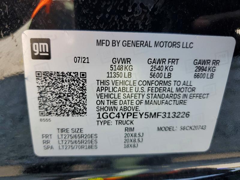 Продаж на аукціоні авто 2021 Chevrolet Silverado, vin: 1GC4YPEY5MF313226, номер лоту: 62489856