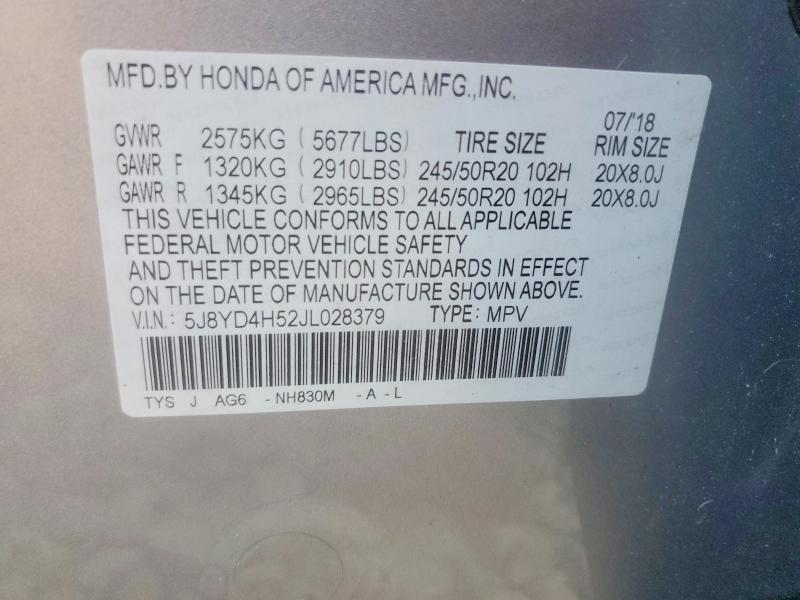 Продаж на аукціоні авто 2018 Acura Mdx, vin: 5J8YD4H52JL028379, номер лоту: 62204766