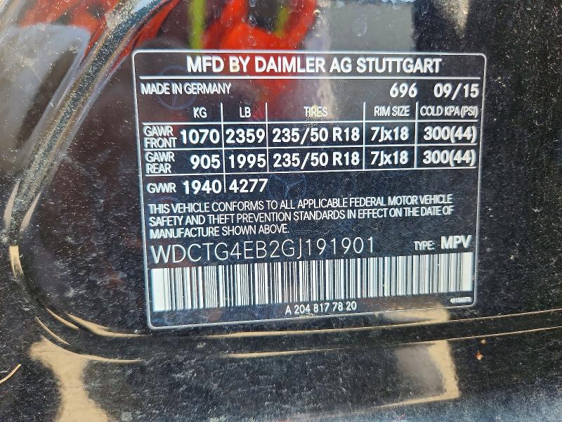 2016 Mercedes-benz Gla მანქანა იყიდება აუქციონზე, vin: WDCTG4EB2GJ191901, აუქციონის ნომერი: 60271736